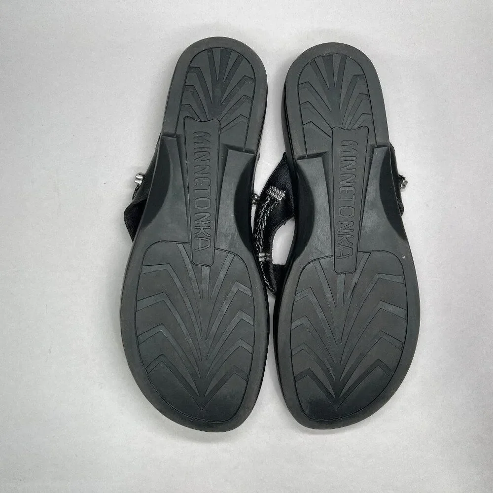 Minnetonka Black Women's Leather Flip‎ Flops Size 10